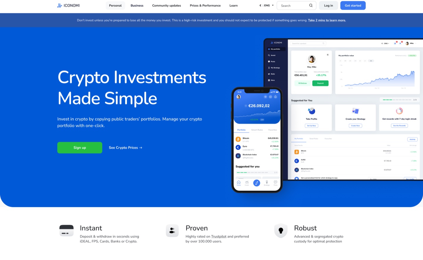 Redesigned ICONOMI homepage