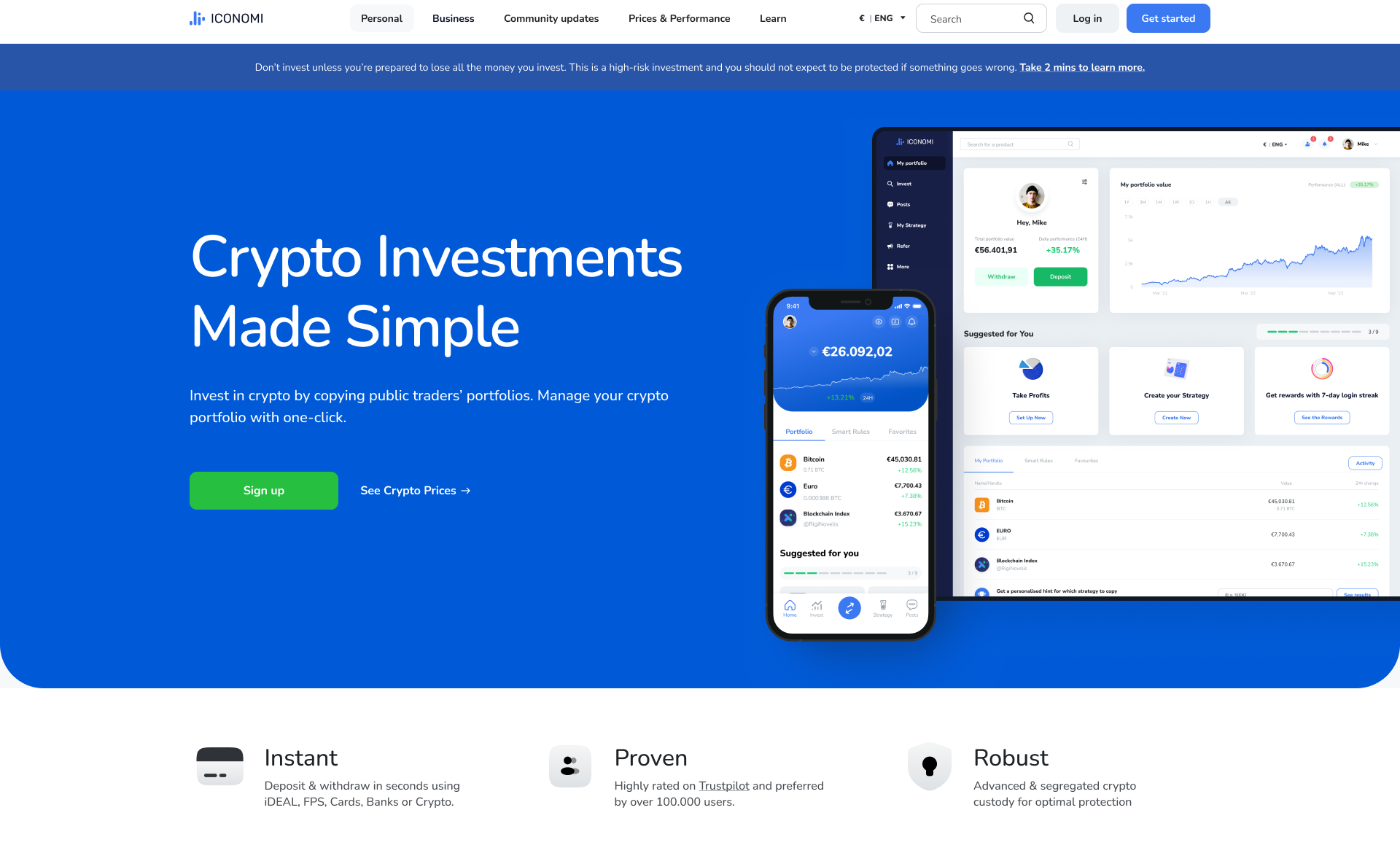 Redesigned ICONOMI homepage