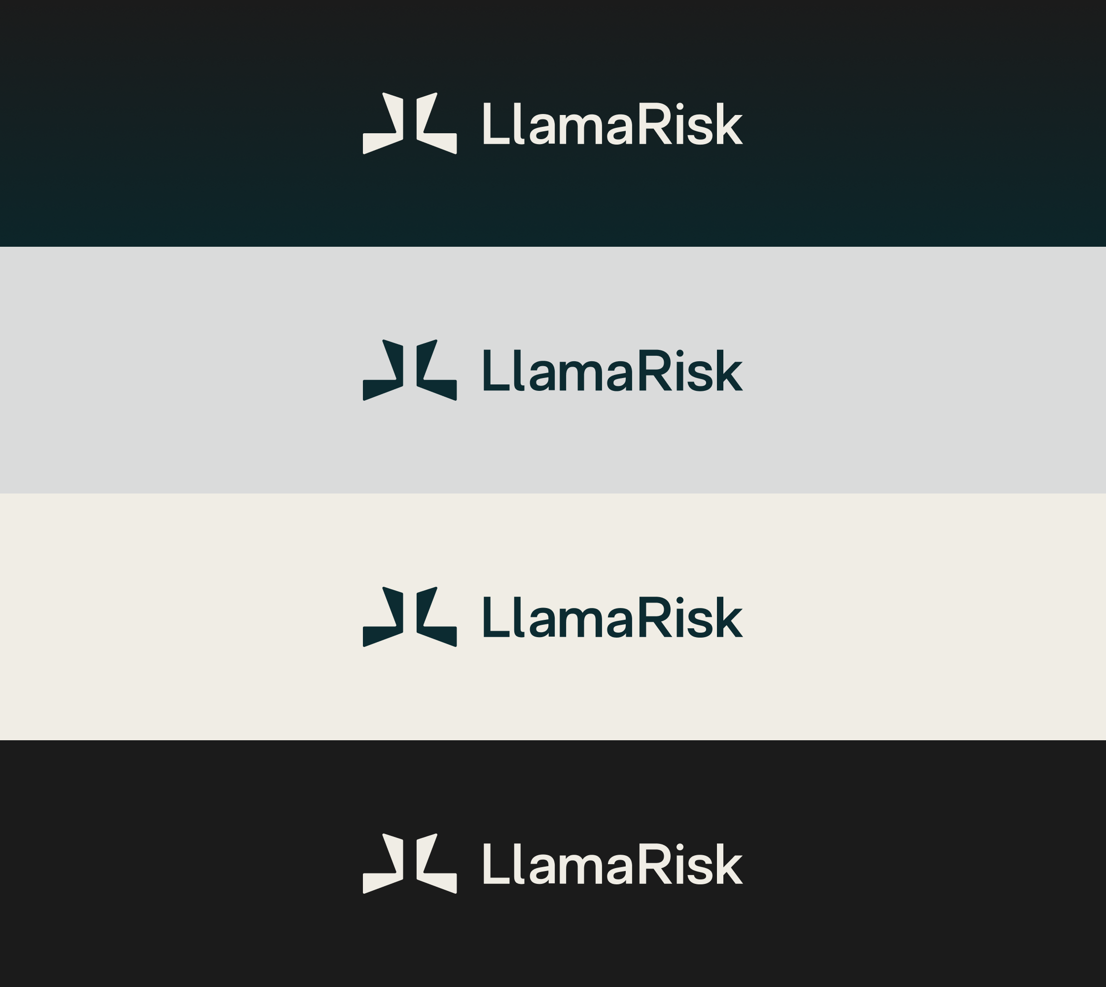 LlamaRisk logo lockups across four background colours
